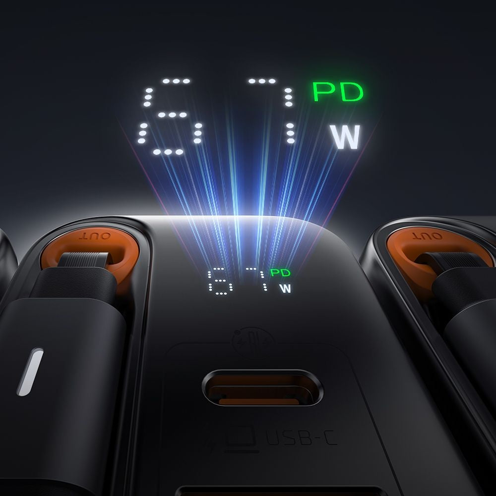 Mcdodo - Wall Charger FreeGo Series (CH-4100) - Built-in USB-C Retractable Cable, USB-A/C, 67W, Digital Display, 65cm - Black