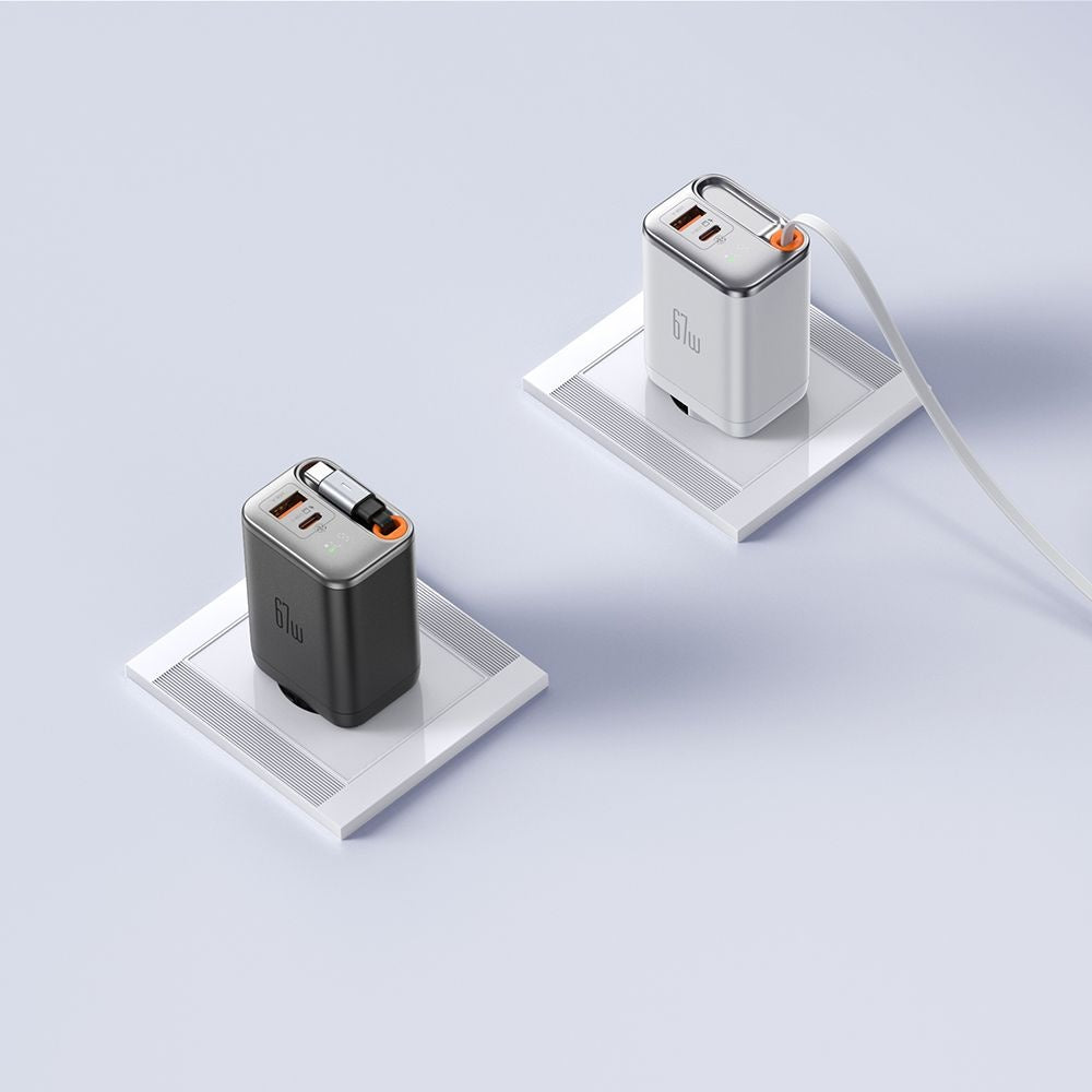 Mcdodo - Wall Charger FreeGo Series (CH-4103) - Built-in USB-C Retractable Cable, USB-A/C, 67W, Digital Display, 65cm - White