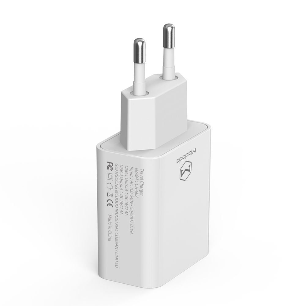 Mcdodo - Wall Charger Special Offer Series (CH-6721) - Cable Included, 2x USB-A, 2.4A, Multiple Protection, 1m - White