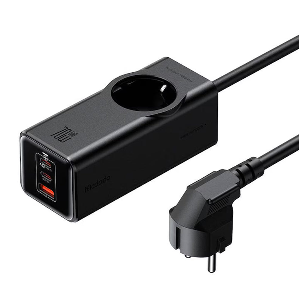 Mcdodo - 4in1 Extension Cord Super Cube Series (CH-4620) - Schuko, 2x Type-C, USB-A, 70W, GaN Technology, 1.5m - Black