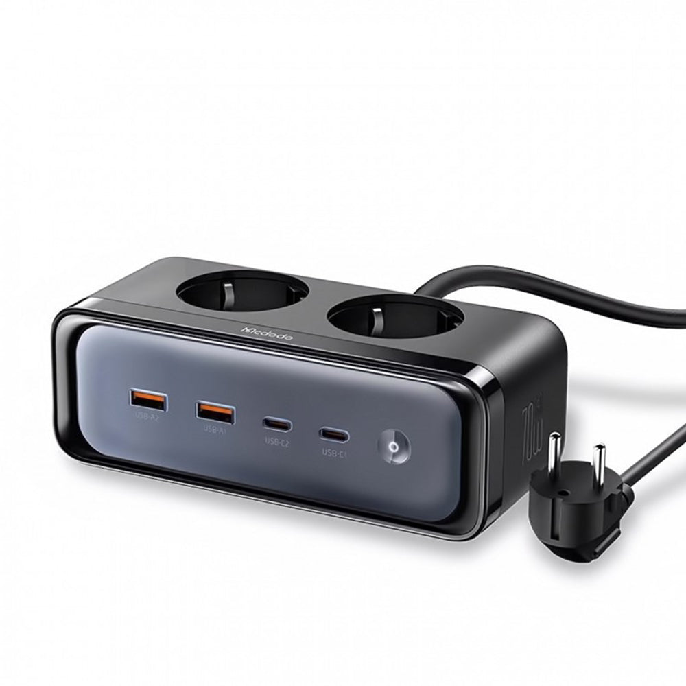 Mcdodo - 6in1 Extension Cord Energy Cube Series (CH-4610) - 2x Schuko, 2x Type-C, 2x USB, 70W, GaN Technology, 1.5m - Black