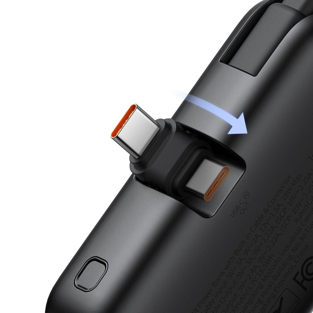 Mcdodo - Power Bank FreeKit Series (MC-7760) - with Built-in Cable & Connector USB-C, 5000mAh, 22.5W - Black