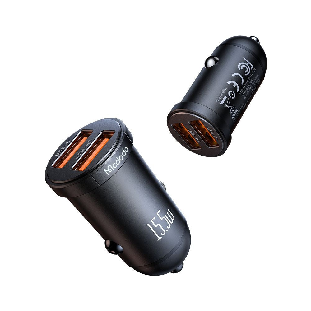 Mcdodo - Car Charger Cool Series (CC-2950) - Dual-Port, 15.5W, Mini Size, 12-24V - Black