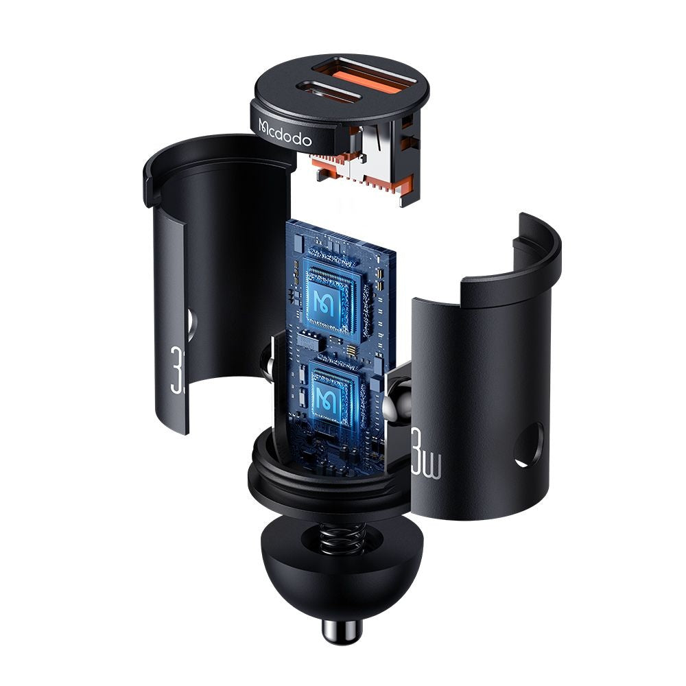 Mcdodo - Car Charger Cool Series (CC-2320) - Dual-Port, Fast Charger, 33W, Mini Size, 12-24V - Black