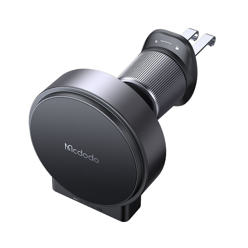 Mcdodo - Car Holder with Wireless Charging (CH-3000) - for Air Vent, 15W, Dual Magnetic Coils, Built-in Retractable Cable - Black