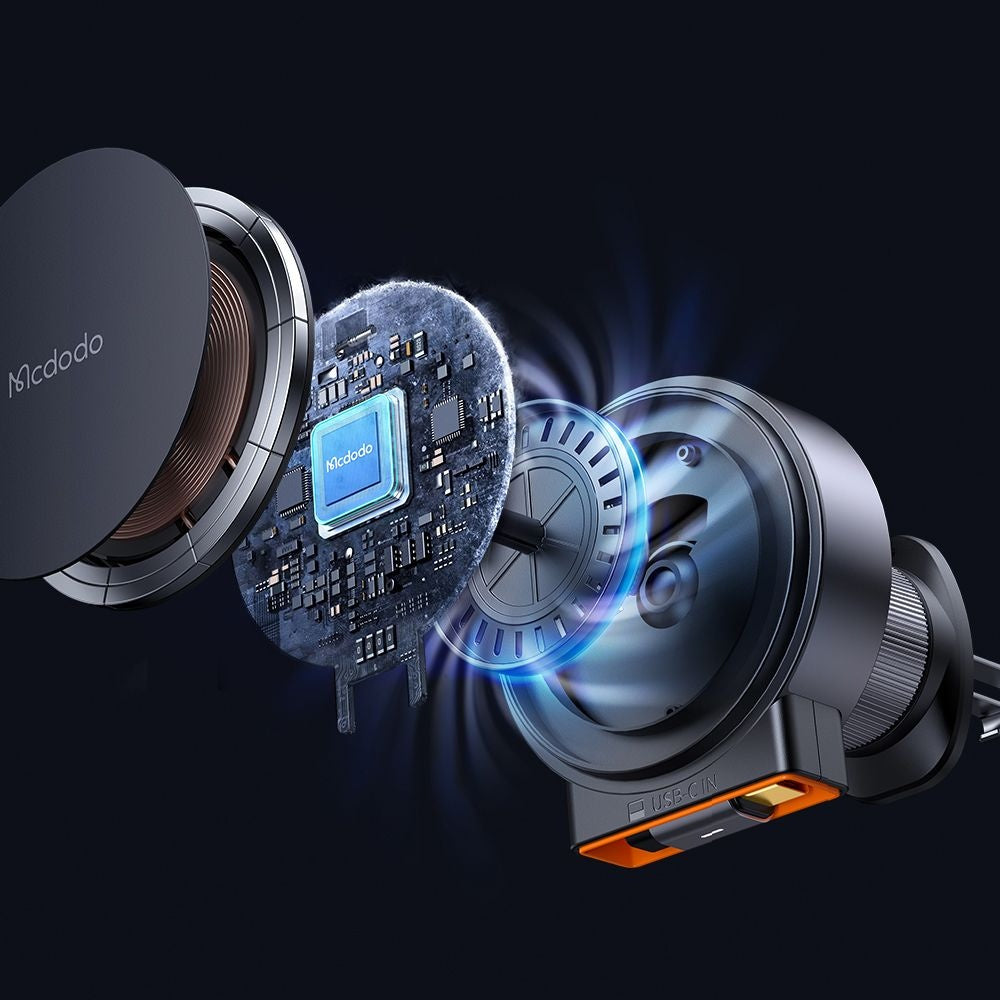 Mcdodo - Car Holder with Wireless Charging (CH-0091) - for Air Vent, 15W, Qi2, Built-in Retractable Cable - Desert Gold