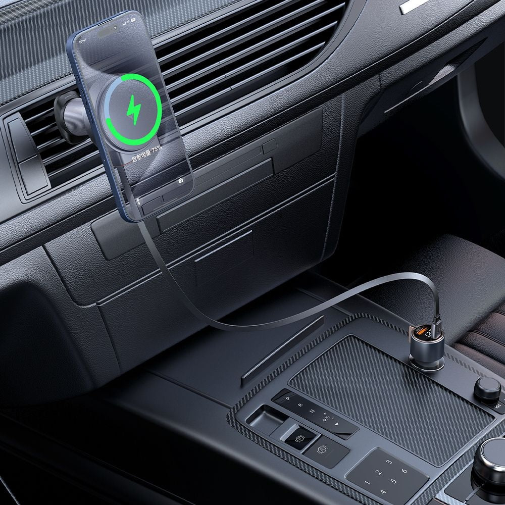 Mcdodo - Car Holder with Wireless Charging (CH-0091) - for Air Vent, 15W, Qi2, Built-in Retractable Cable - Desert Gold