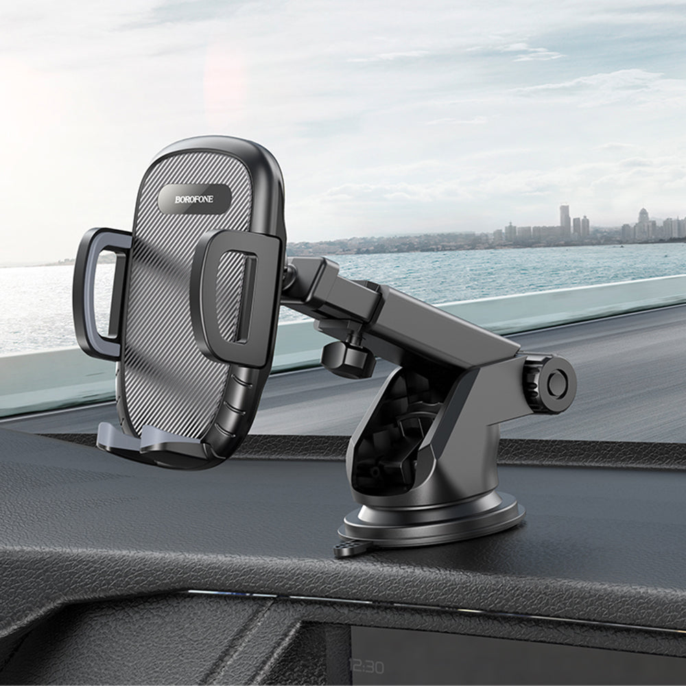 Borofone - Car Holder Windy (BH53) - with Suction Cup, for Dashboard/Windshield, 4.5-6.7" Phone - Black Grey