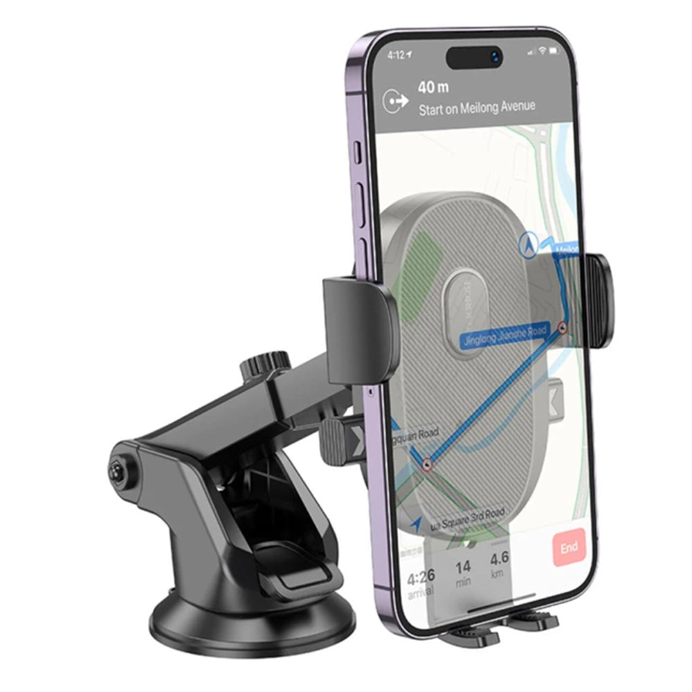 Borofone - Car Holder (BH93) - with Suction Cup, for Dashboard/Windshield, 360Â° Adjust, Telescopic Arm, 4.7â€“7"  - Black