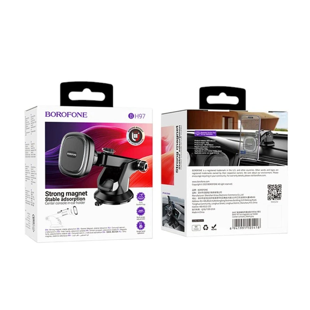 Borofone - Car Holder Ice (BH97) - Magnetic, with Suction Cup, for Dashboard/Windshield, 360° Adjust - Black Gray