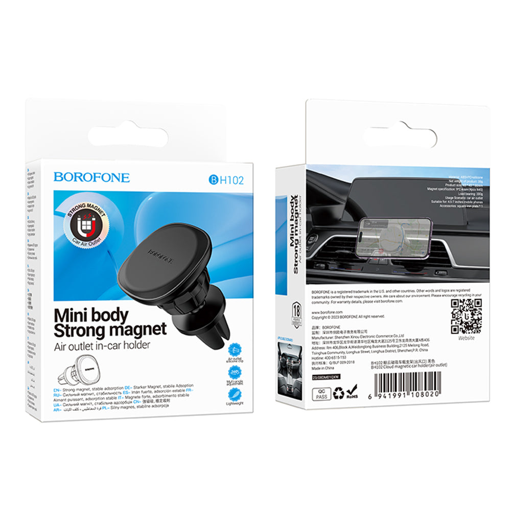 Borofone - Car Holder Cloud (BH102) - Magnetic, for Air Vent, 360° Adjust, 4.5–7 inch Phones - Black