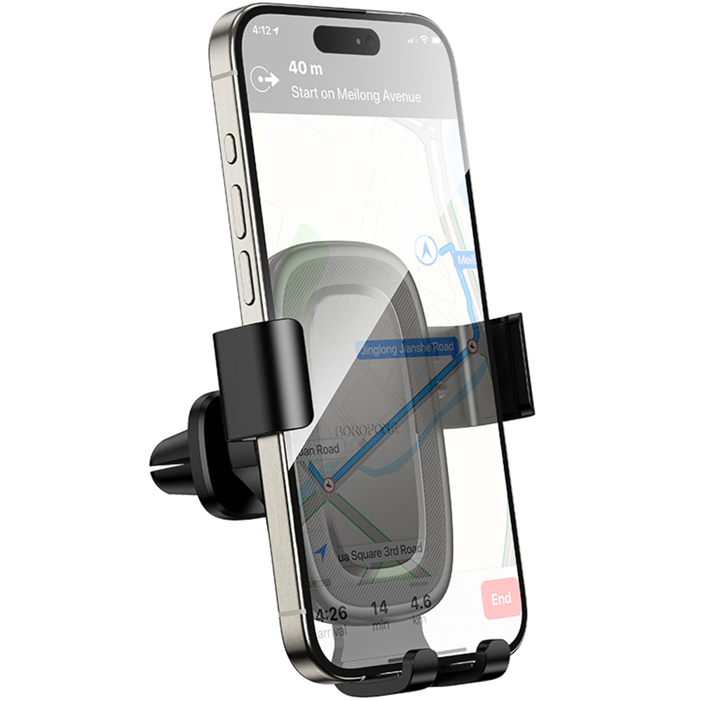 Borofone - Car Holder Follower Gravity (BH129) - for Air Vent, 360° Adjust, Gravity Vent Mount, ABS Silicone, 6.1–7" - Black
