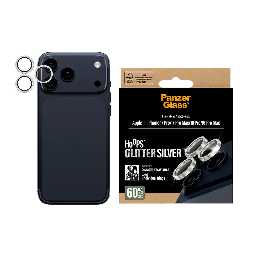 PanzerGlassÂ® - HoopsÂ® Camera Lens Protector - iPhone 17 Pro / iPhone 17 Pro Max / iPhone 16 Pro / iPhone 16 Pro Max - Glitter Silver