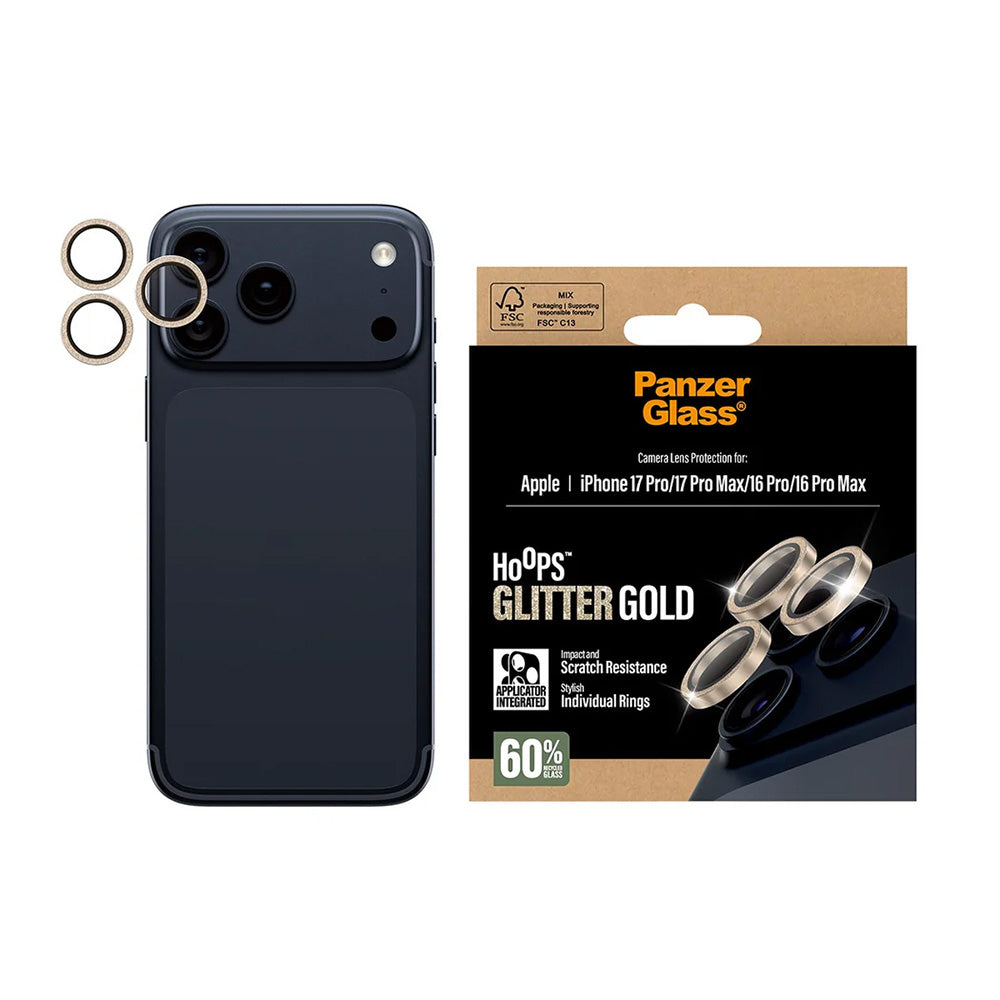 PanzerGlassÂ® - HoopsÂ® Camera Lens Protector - iPhone 17 Pro / iPhone 17 Pro Max / iPhone 16 Pro / iPhone 16 Pro Max - Glitter Gold