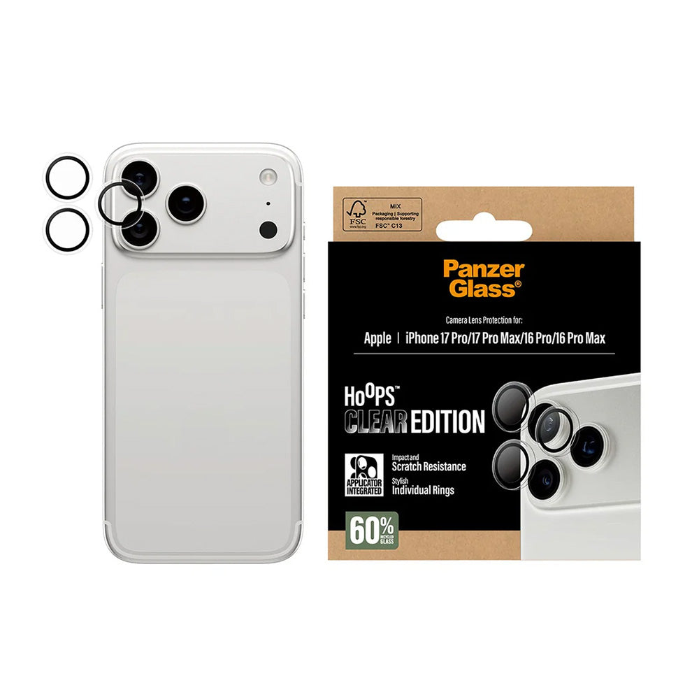 PanzerGlassÂ® - HoopsÂ® Camera Lens Protector - iPhone 17 Pro/iPhone 17 Pro Max/iPhone 16 Pro/iPhone 16 Pro Max - Transparent