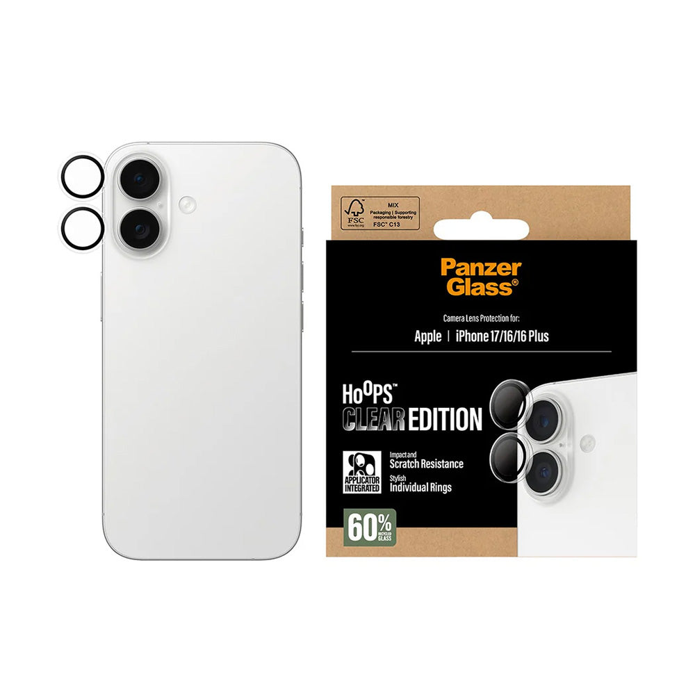 PanzerGlassÂ® - HoopsÂ® Camera Lens Protector - iPhone 17 / iPhone 16 / iPhone 16 Plus - Transparent