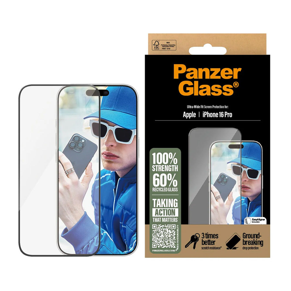 PanzerGlassÂ® - Ultra-Wide Fit Screen Protector - iPhone 16 Pro - Black