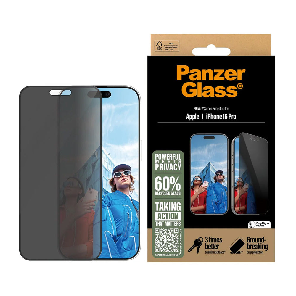 PanzerGlassÂ® - Ultra-Wide Fit Privacy Screen Protector w. EasyAligner - iPhone 16 Pro - Black