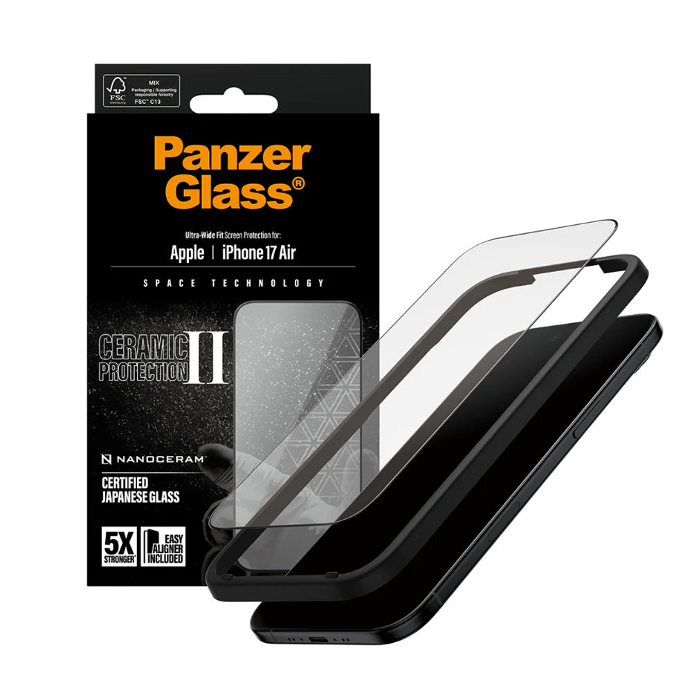 PanzerGlassÂ® - Ultra-Wide Fit Ceramic II Screen Protector w. EasyAligner - iPhone 17 Air - Black
