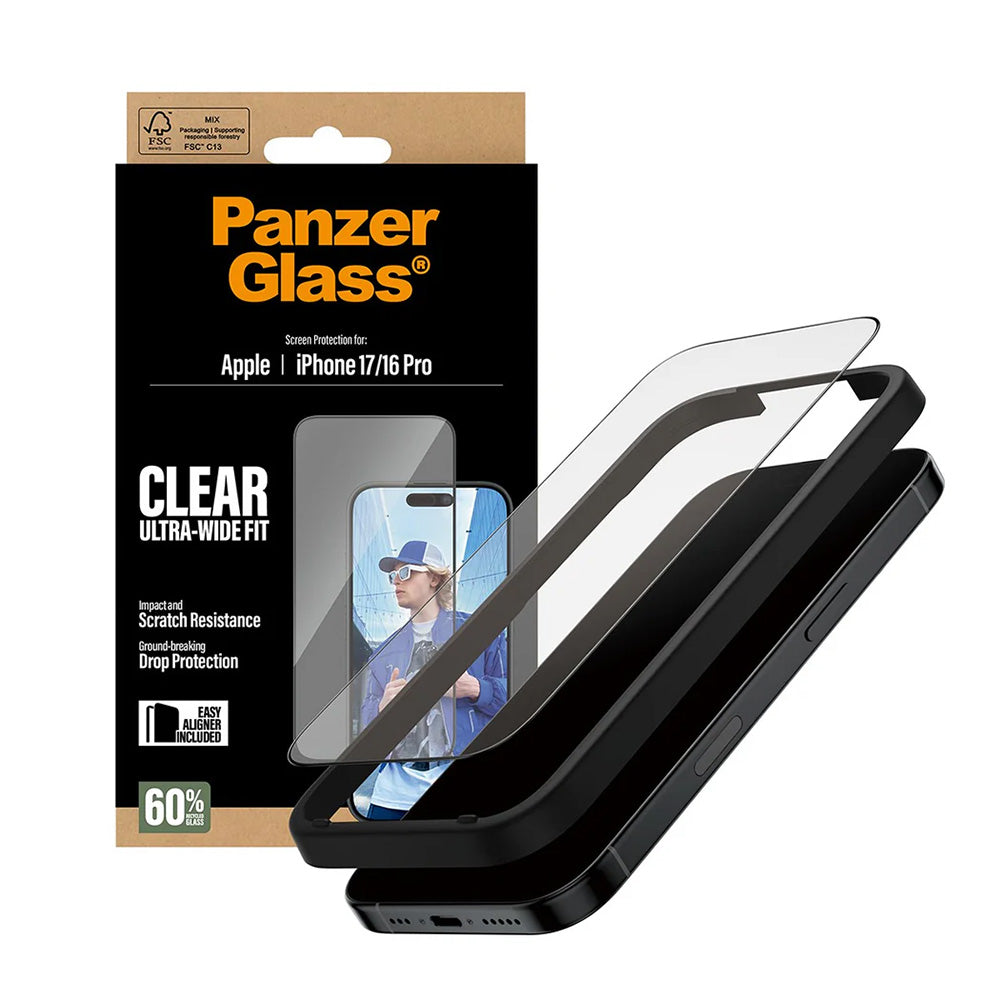 PanzerGlassÂ® - Ultra-Wide Fit Screen Protector w. EasyAligner - iPhone 17 / iPhone 16 Pro - Black