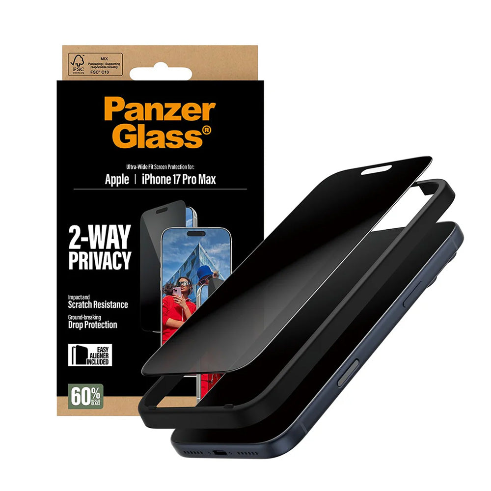 PanzerGlassÂ® - Ultra-Wide Fit 2-Way Privacy Screen Protector w. EasyAligner - iPhone 17 Pro Max - Black