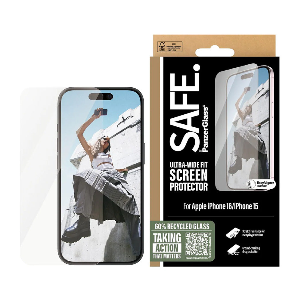PanzerGlassÂ® - SAFE. Ultra-Wide Fit Screen Protector - iPhone 16 / iPhone 15 - Clear