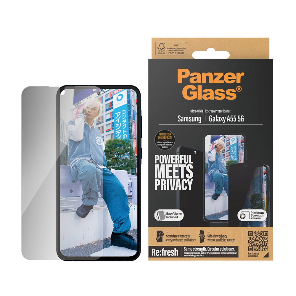 PanzerGlassÂ® - Ultra-Wide Fit Privacy Screen Protector - Samsung Galaxy A55 5G - Clear