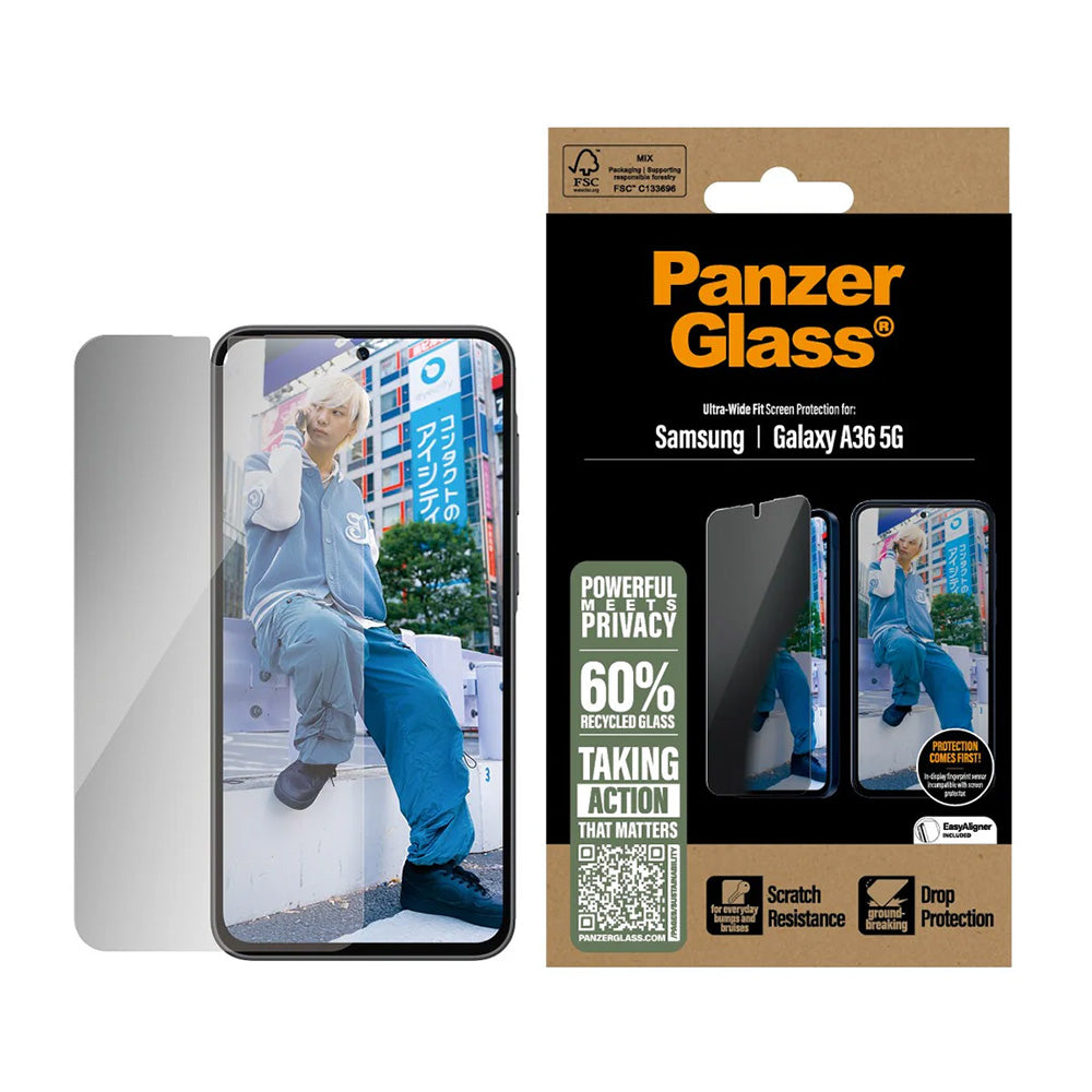 PanzerGlassÂ® - Ultra-Wide Fit Privacy Screen Protector - Samsung Galaxy A36 5G - Clear