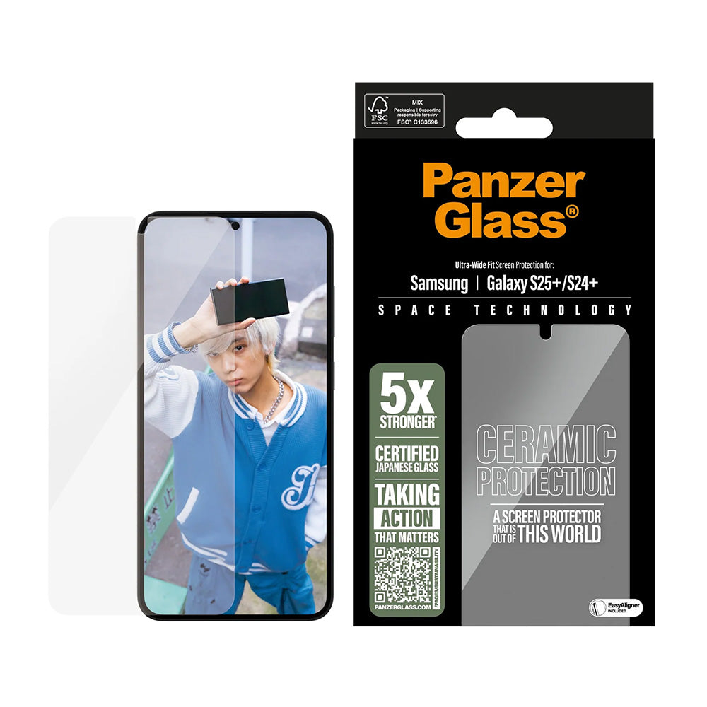 PanzerGlassÂ® - Ultra-Wide Fit Ceramic Screen Protector w. EasyAligner - Samsung Galaxy S25 Plus / S24 Plus - Clear