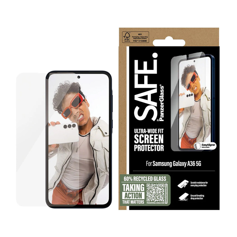 PanzerGlassÂ® - SAFE. Ultra-Wide Fit Screen Protector w. Aligner - Samsung Galaxy A36 5G - Clear