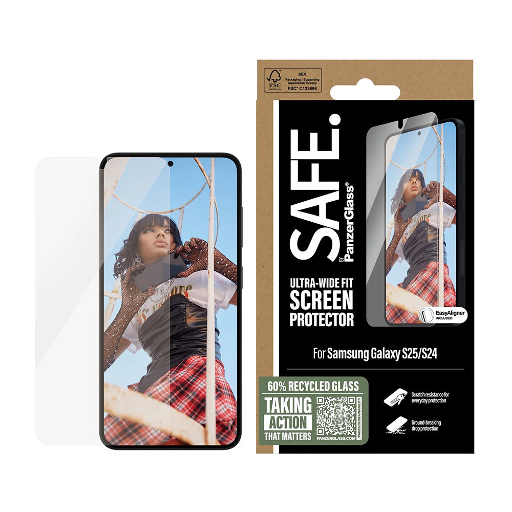 PanzerGlassÂ® - SAFE. Ultra-Wide Fit Screen Protector w. Aligner - Samsung Galaxy S25 / S24 - Clear