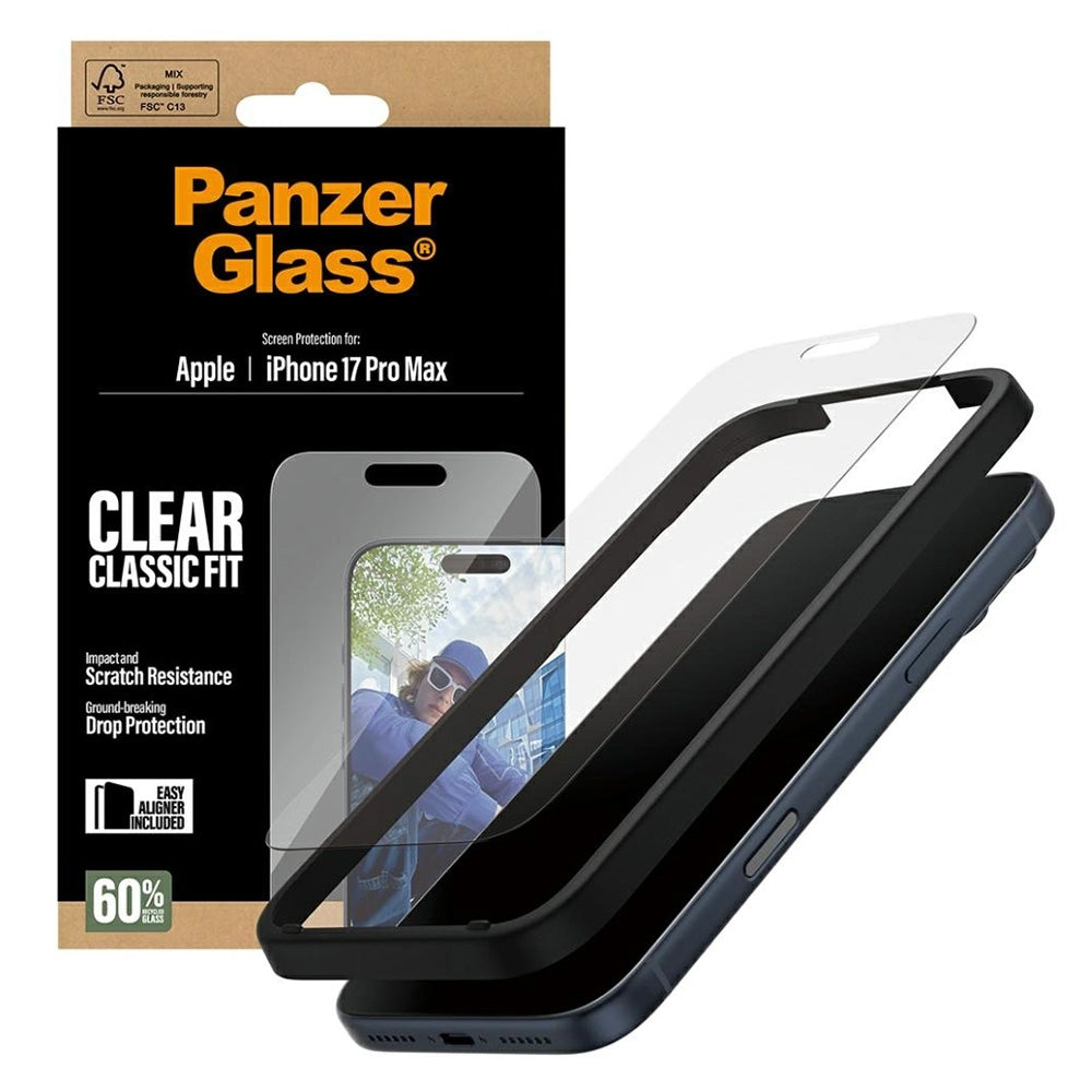 PanzerGlassÂ® - Classic Fit Screen Protector w. EasyAligner - iPhone 17 Pro Max - Clear