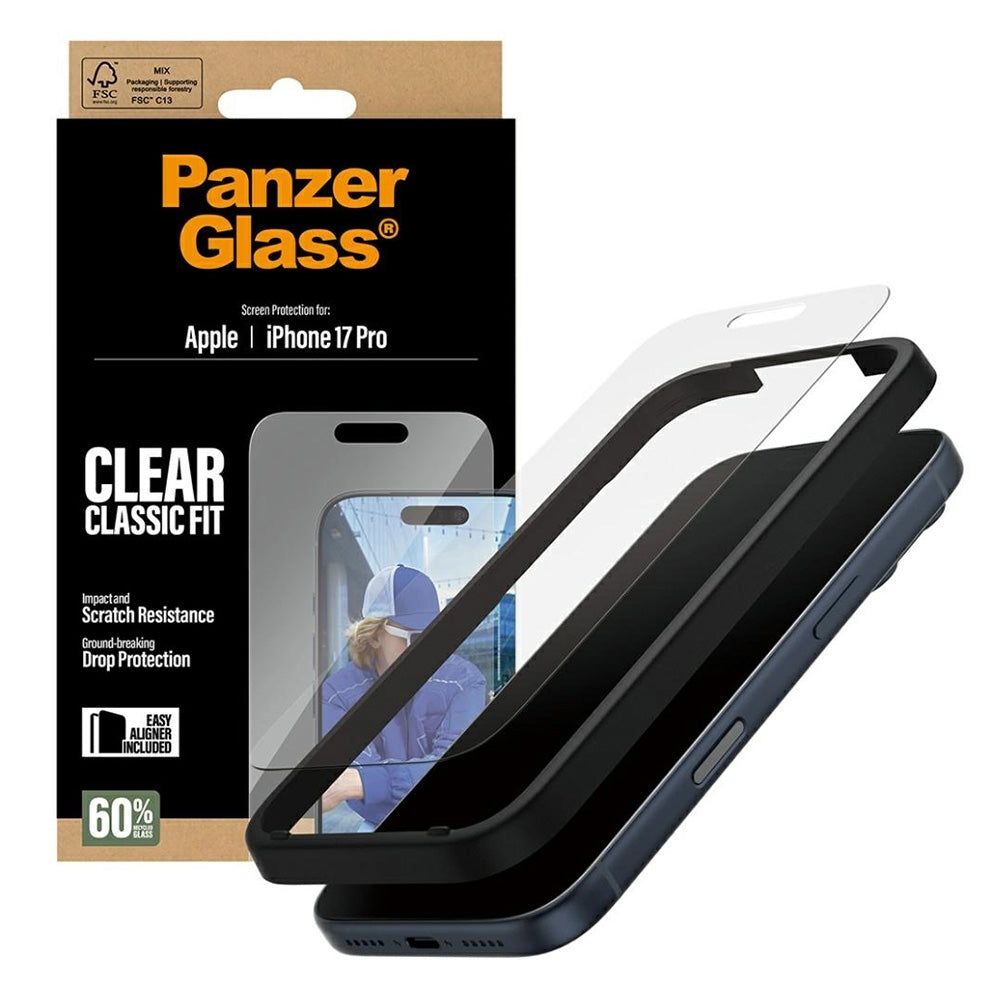 PanzerGlassÂ® - Classic Fit Screen Protector w. EasyAligner - iPhone 17 Pro - Clear