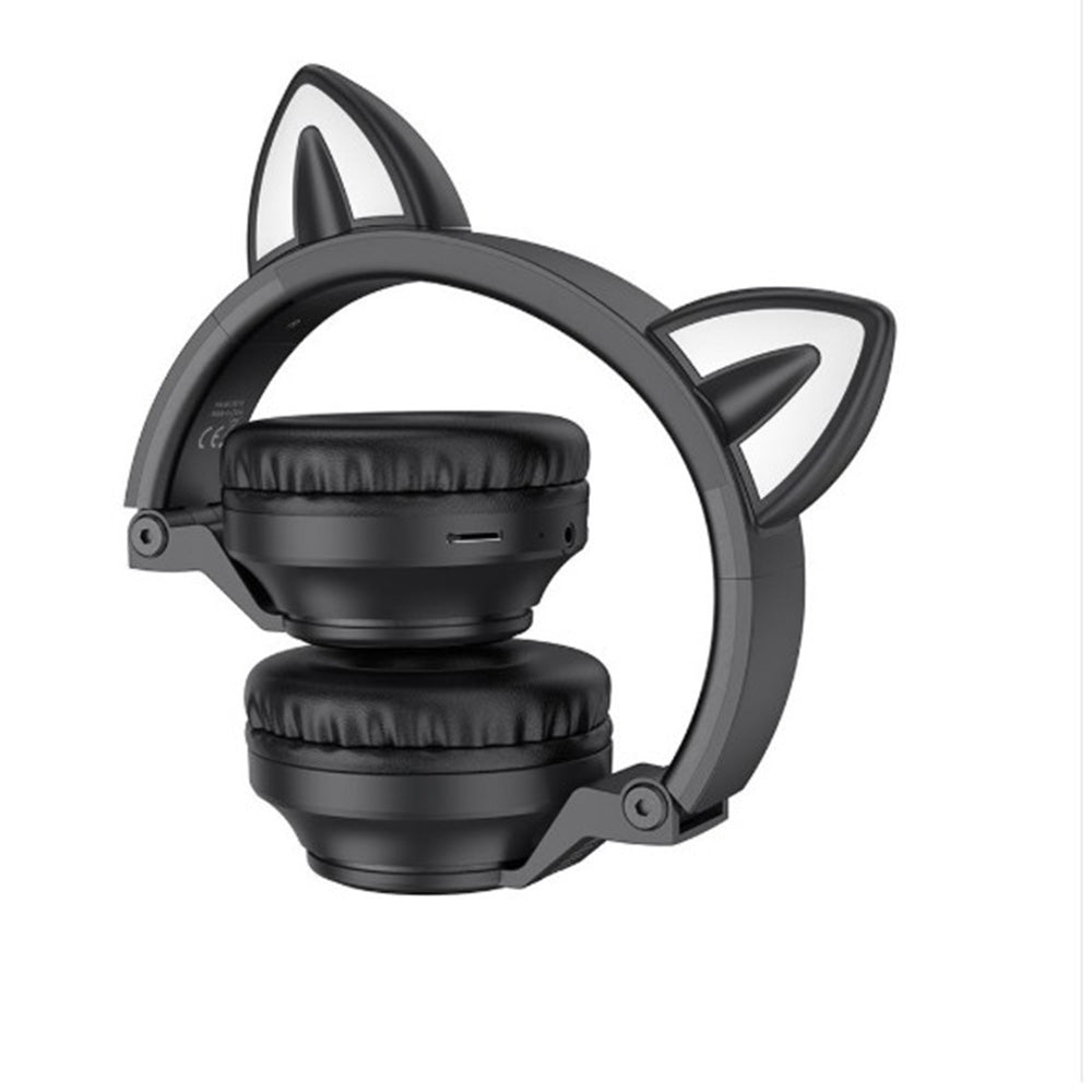 Borofone - Wireless Headphones Cat Ear (BO18) - Bluetooth V5.0, 400mAh, Ergonomic Design, LED Lights - Black