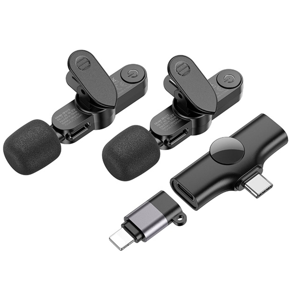 Borofone - (2 pack) Wireless Lavalier Microphones Trophy (BFK12) - 2.4Ghz, Type-C, Lightning, 70mAh - Black