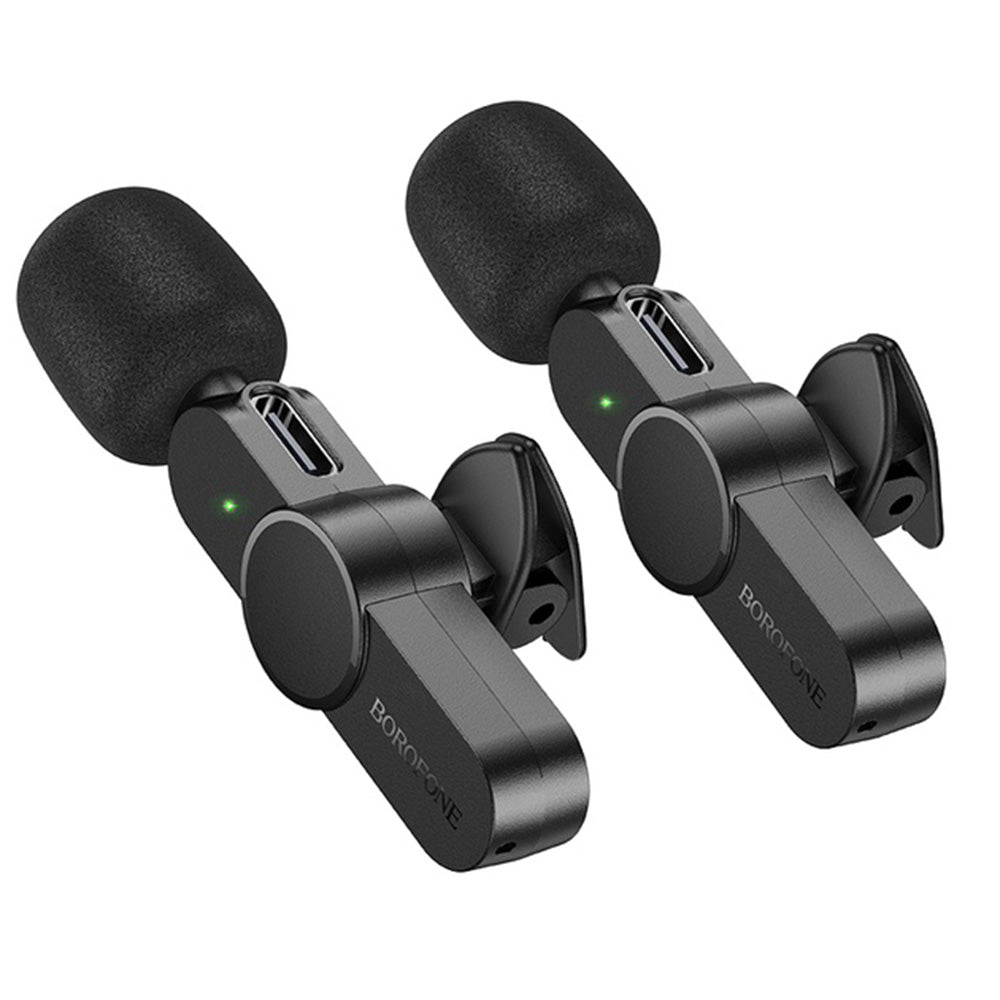 Borofone - (2 pack) Wireless Lavalier Microphones Trophy (BFK12) - 2.4Ghz, Type-C, Lightning, 70mAh - Black