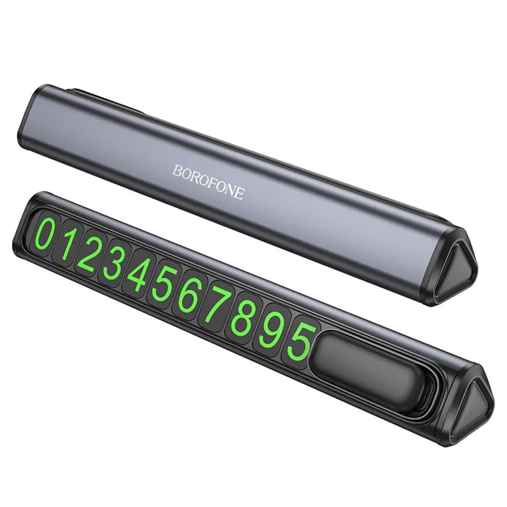 Borofone - Parking Number Ronny (FC3) - for Dashboard, Aluminum Alloy, Number Hiding - Black Metal Gray