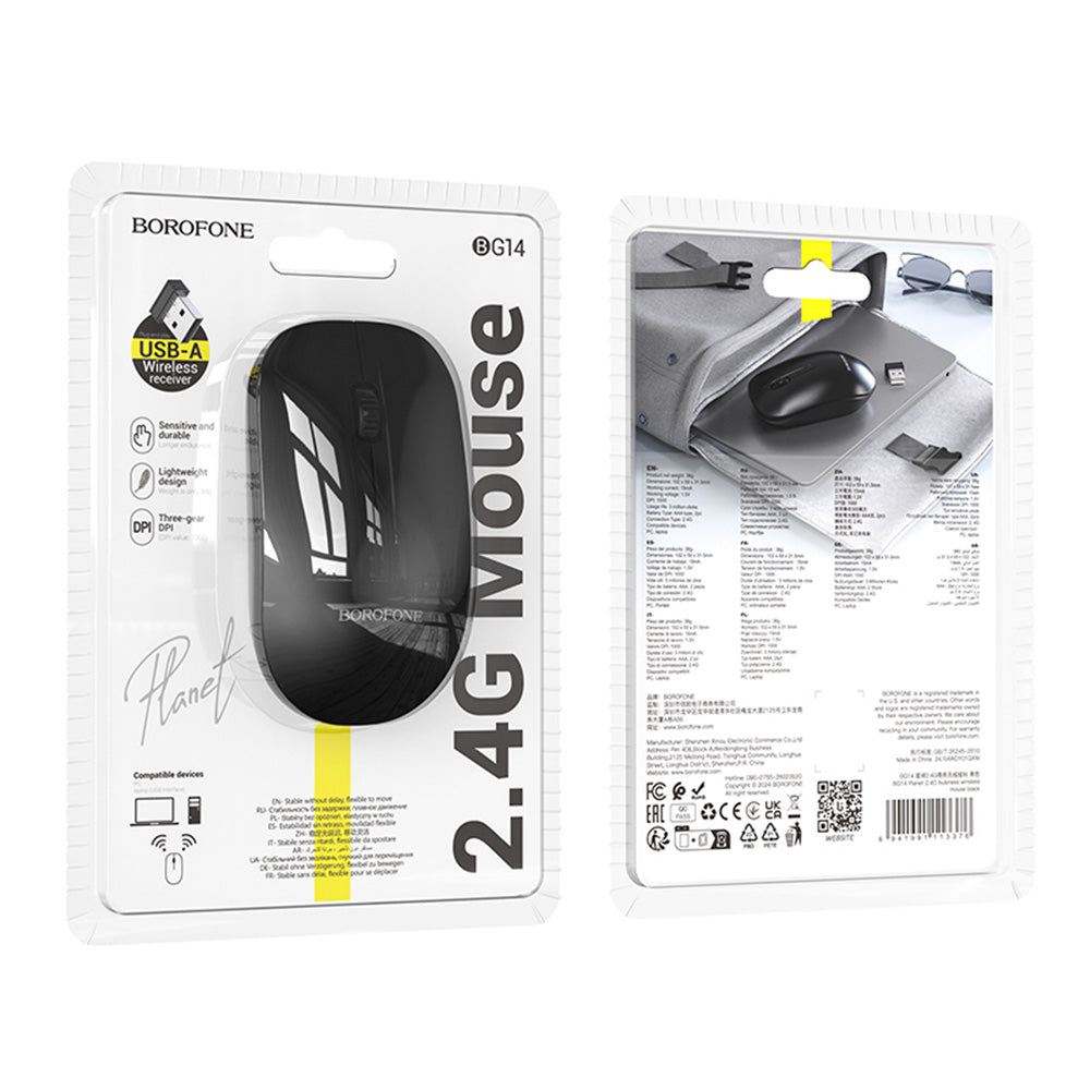 Borofone - Wireless Mouse Planet (BG14) - 2.4Ghz, 1000DPI, 3 Buttons, M68 Chip - Black