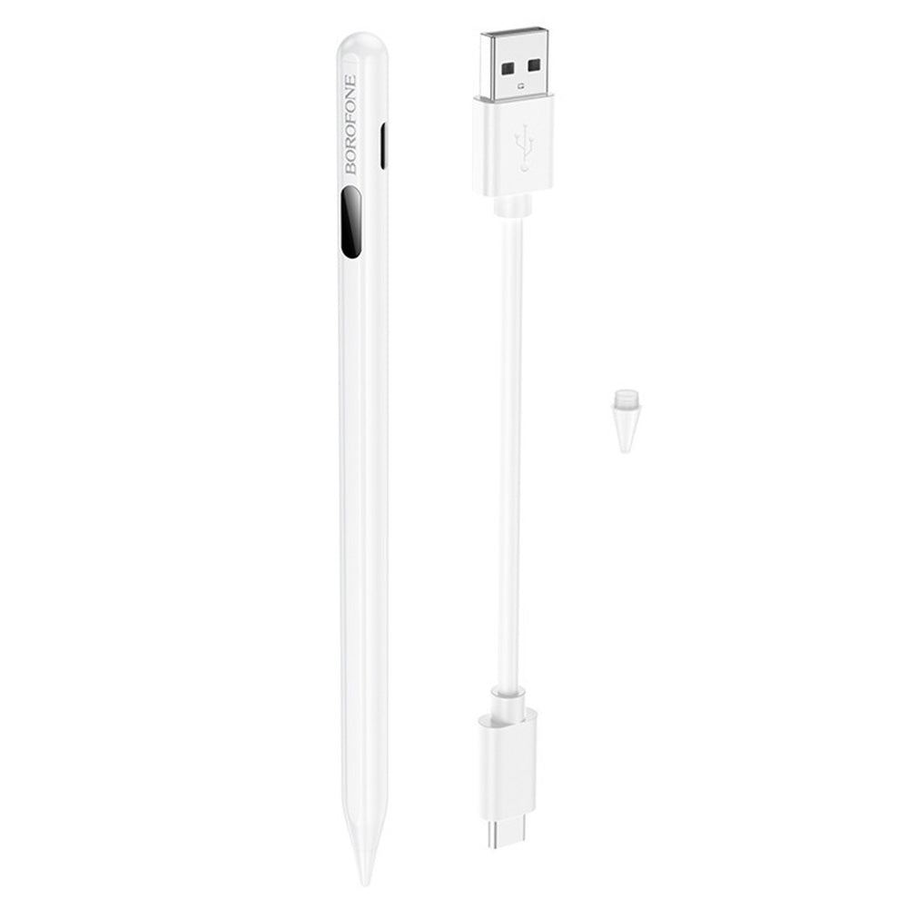 Borofone - Active Capacitive Stylus Pen (BG101) - with Digital Display, for iPad, 130mAh, Type-C, Aluminum Alloy - White
