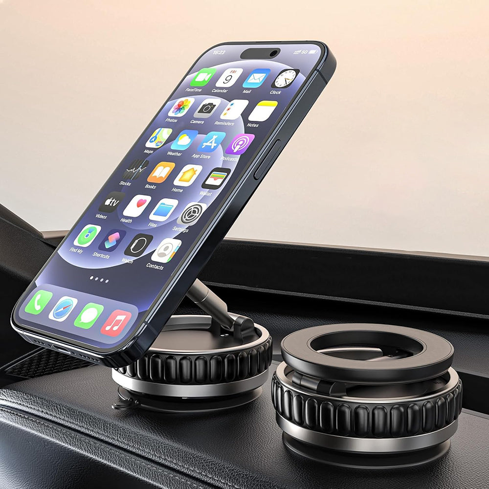 Techsuit - Premium Car Holder VacuumGripX (S15) - for Dashboard, Magnetic, N55, 360° Adjustable, Foldable - Black