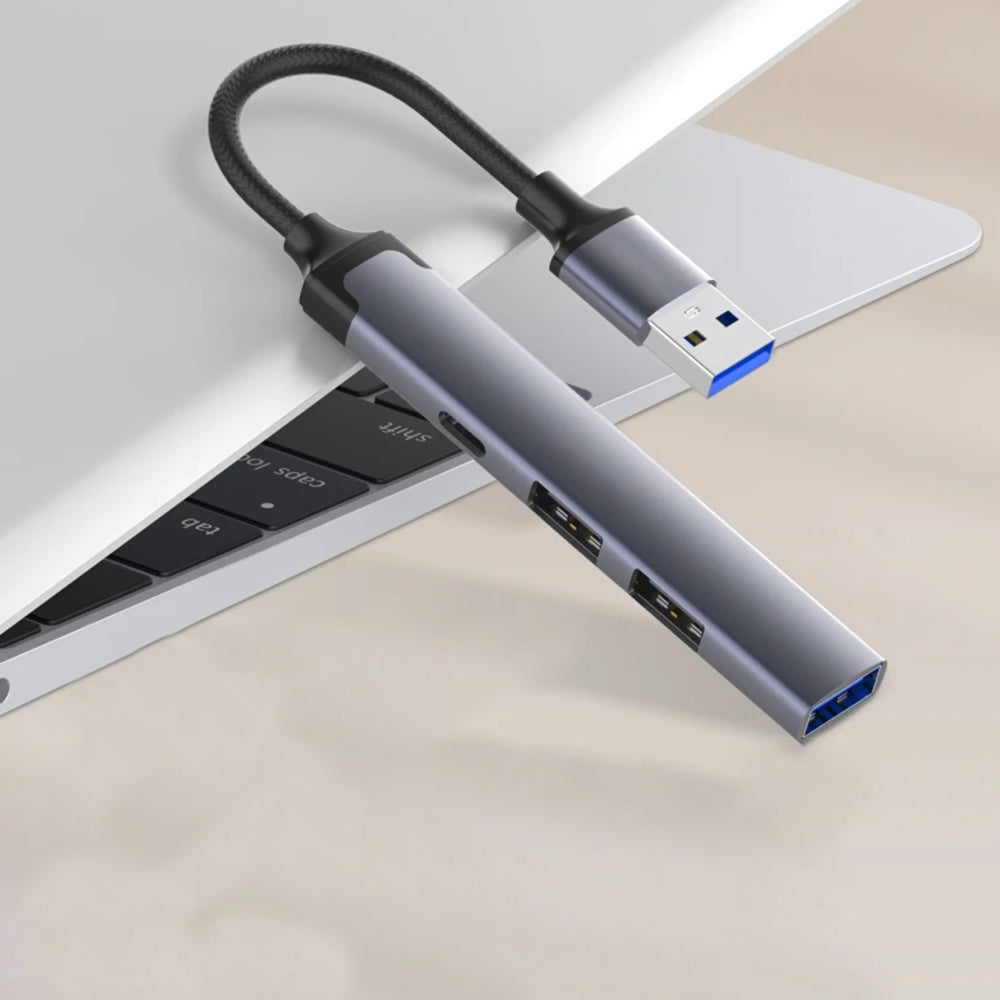 Techsuit - Docking Station PolarisBridge 4 in 1 (H19) - USB to 2x USB 2.0, 1x USB 3.0, 1x Type-C - Gray/White