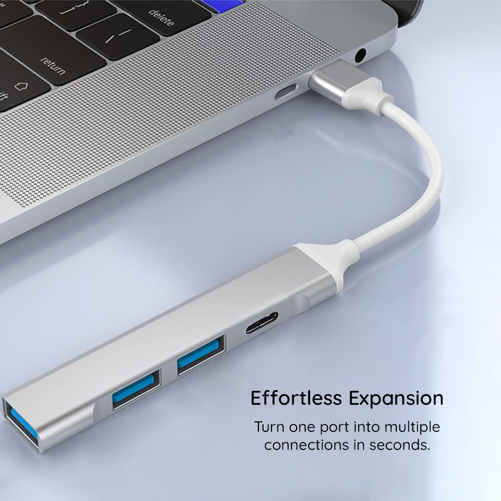 Techsuit - Docking Station PolarisBridge 4 in 1 (H18) - USB-C to 1x USB 3.0, 2x USB 2.0, 1x Type-C - Gray/White