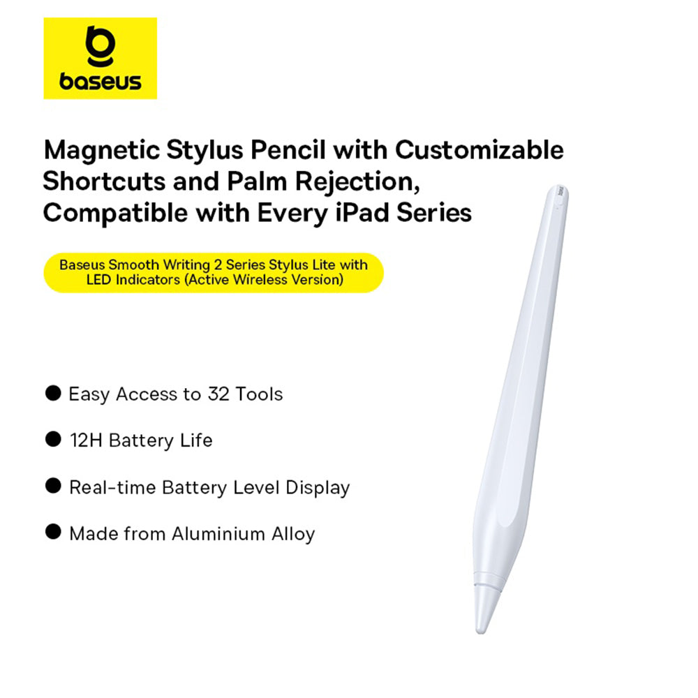 Baseus - Stylus Pen Smooth Writing 2 Series (P80015802213-03) - for iPad, Type-C, Active, Magnetic, Palm-Rejection - White