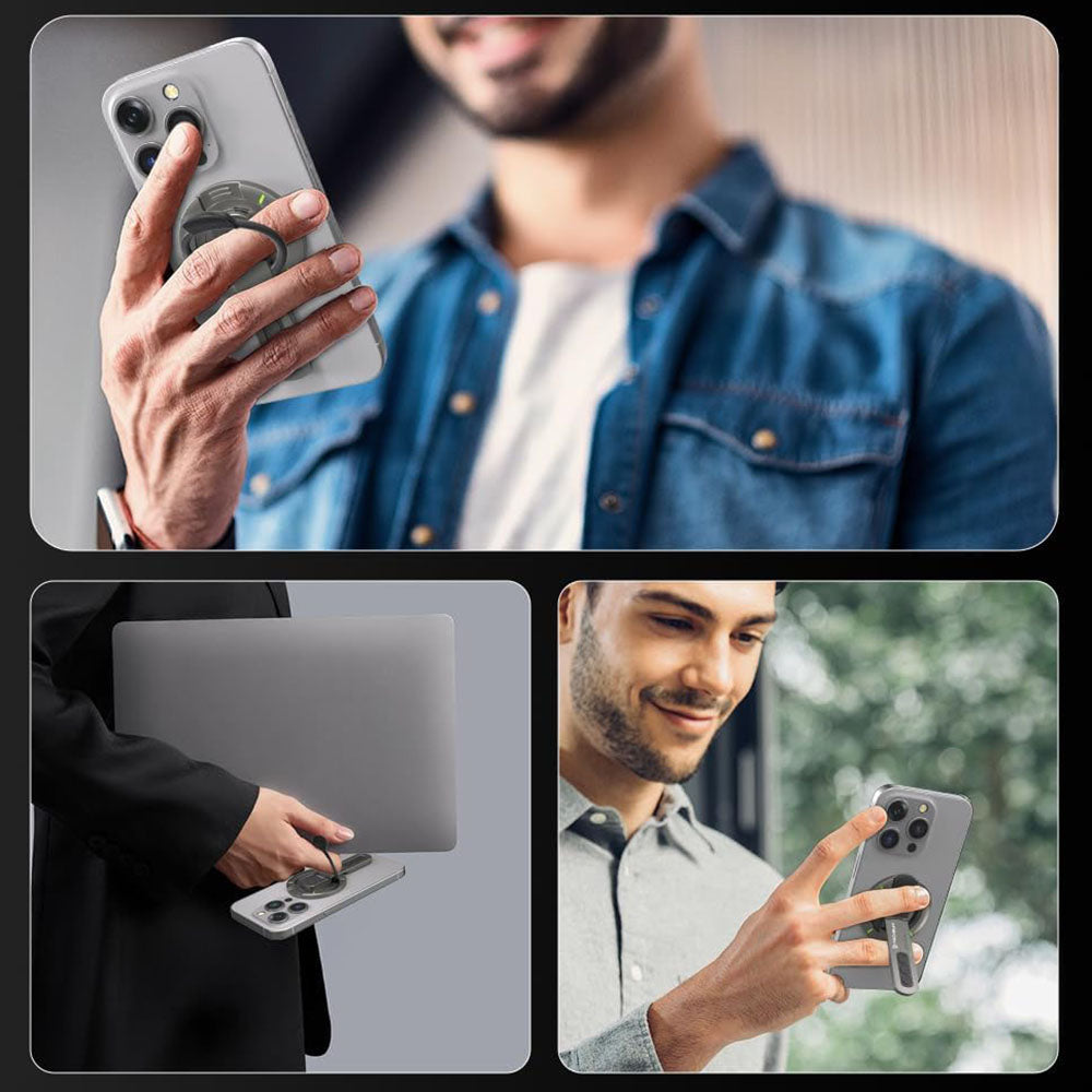 Techsuit - Premium MagSafe Ring Holder AluStandX (SB1) -  for Desk, 360° Magnetic, Adjustable Stand, Aluminum & Zinc - Gray