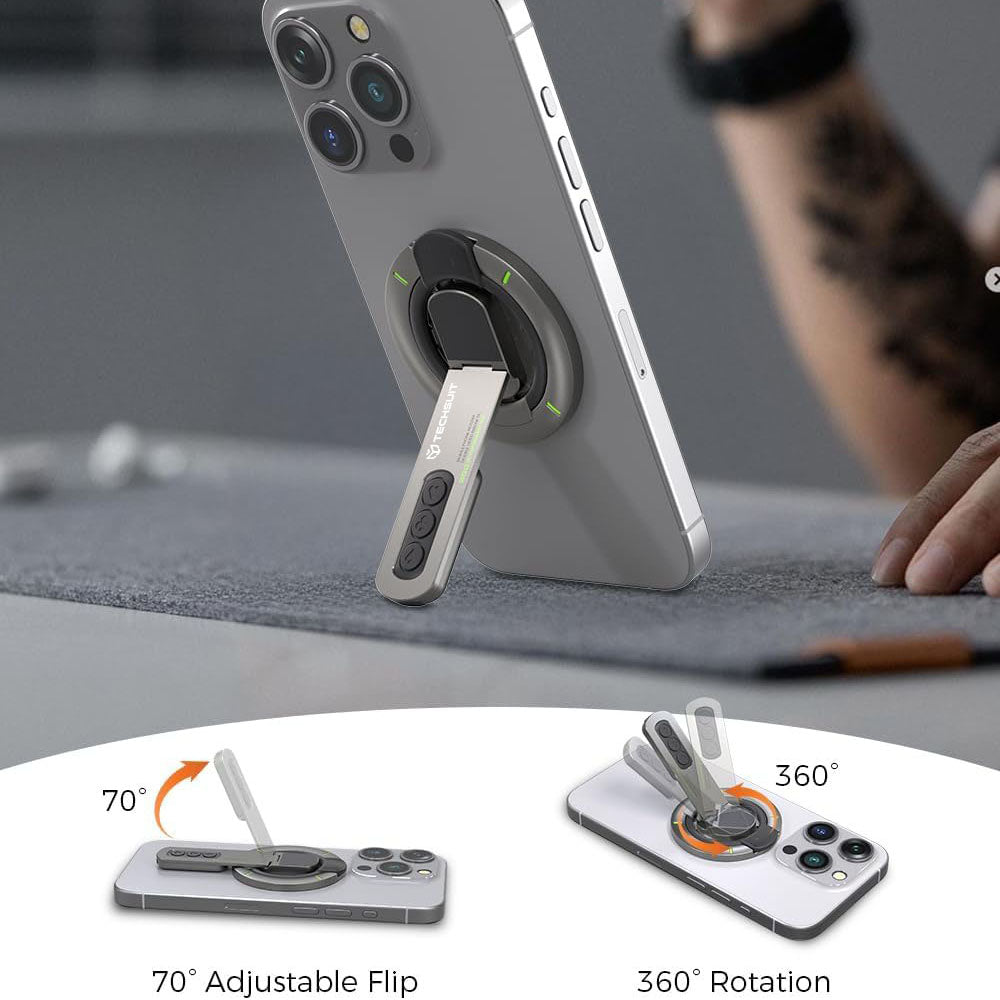 Techsuit - Premium MagSafe Ring Holder AluStandX (SB1) -  for Desk, 360° Magnetic, Adjustable Stand, Aluminum & Zinc - Gray