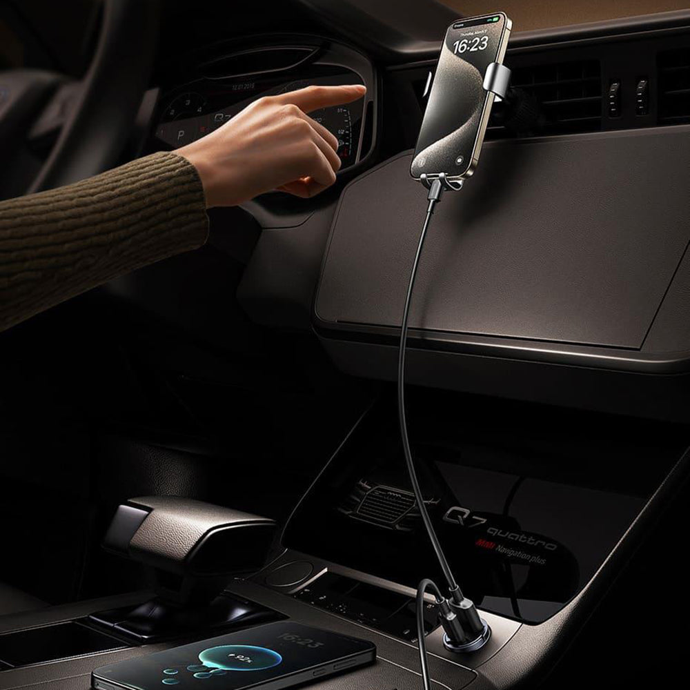 Baseus - Car Charger Tiny Star Mini (C00035001121-03) - 2x Type-C, 30W, with Built-in Pull Handle, 12V to 24V - Black