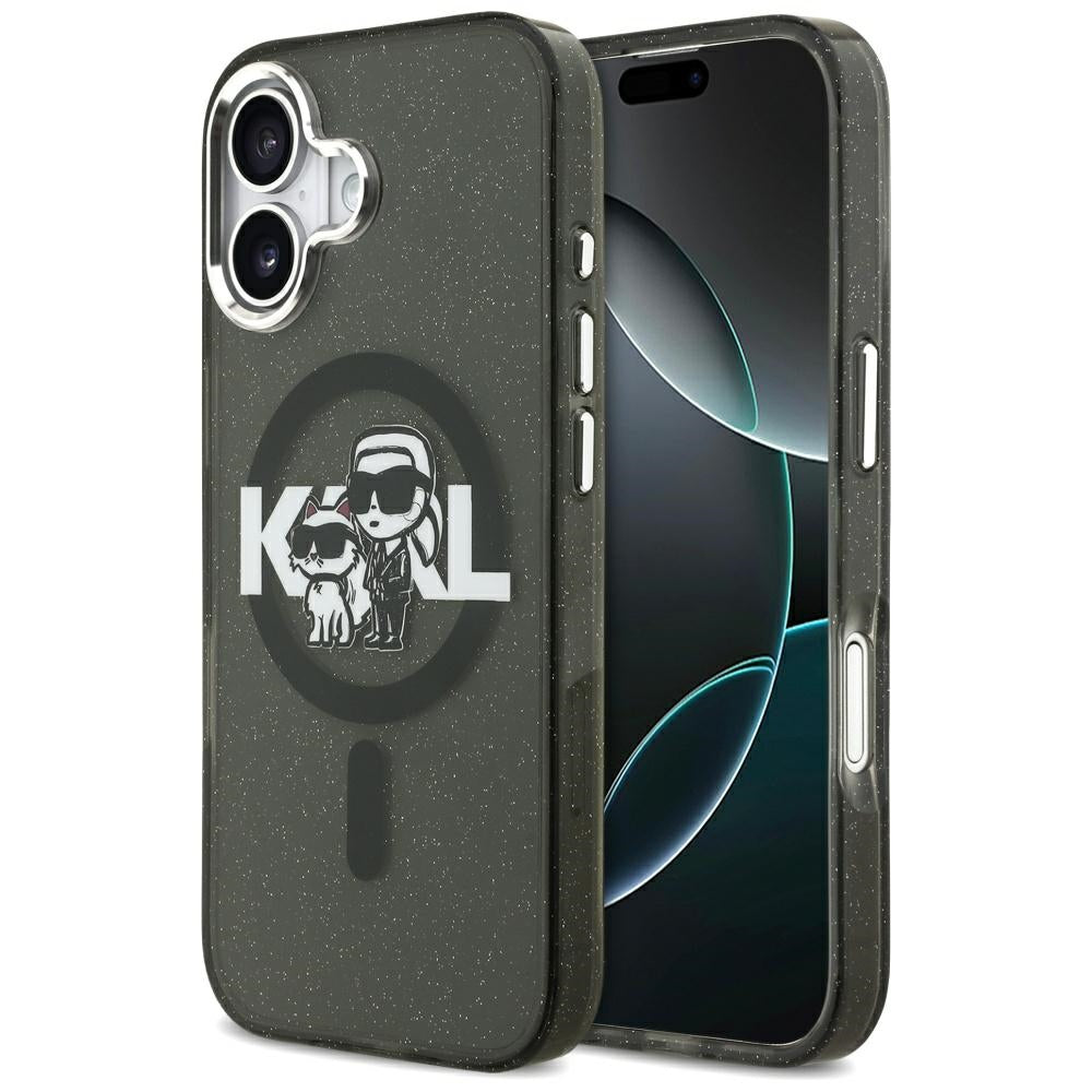 Karl Lagerfeld - IML Glitter Karl & Choupette Sketch Logo MagSafe (KLHMP17LHGKCGKBK) - iPhone 17 Pro - Black