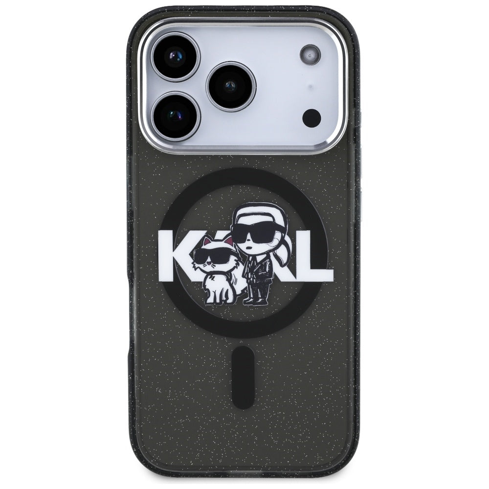 Karl Lagerfeld - IML Glitter Karl & Choupette Sketch Logo MagSafe (KLHMP17LHGKCGKBK) - iPhone 17 Pro - Black