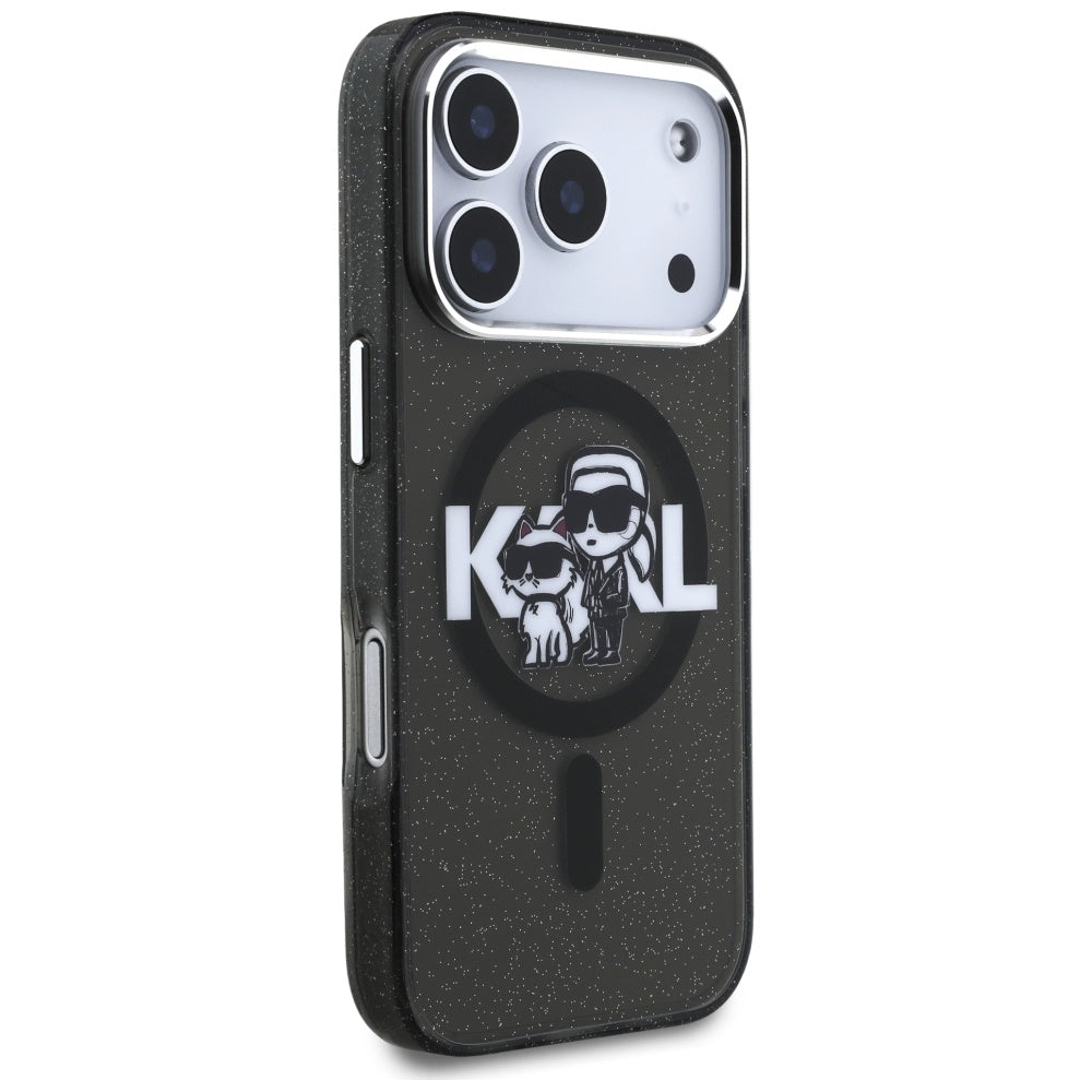 Karl Lagerfeld - IML Glitter Karl & Choupette Sketch Logo MagSafe (KLHMP17LHGKCGKBK) - iPhone 17 Pro - Black