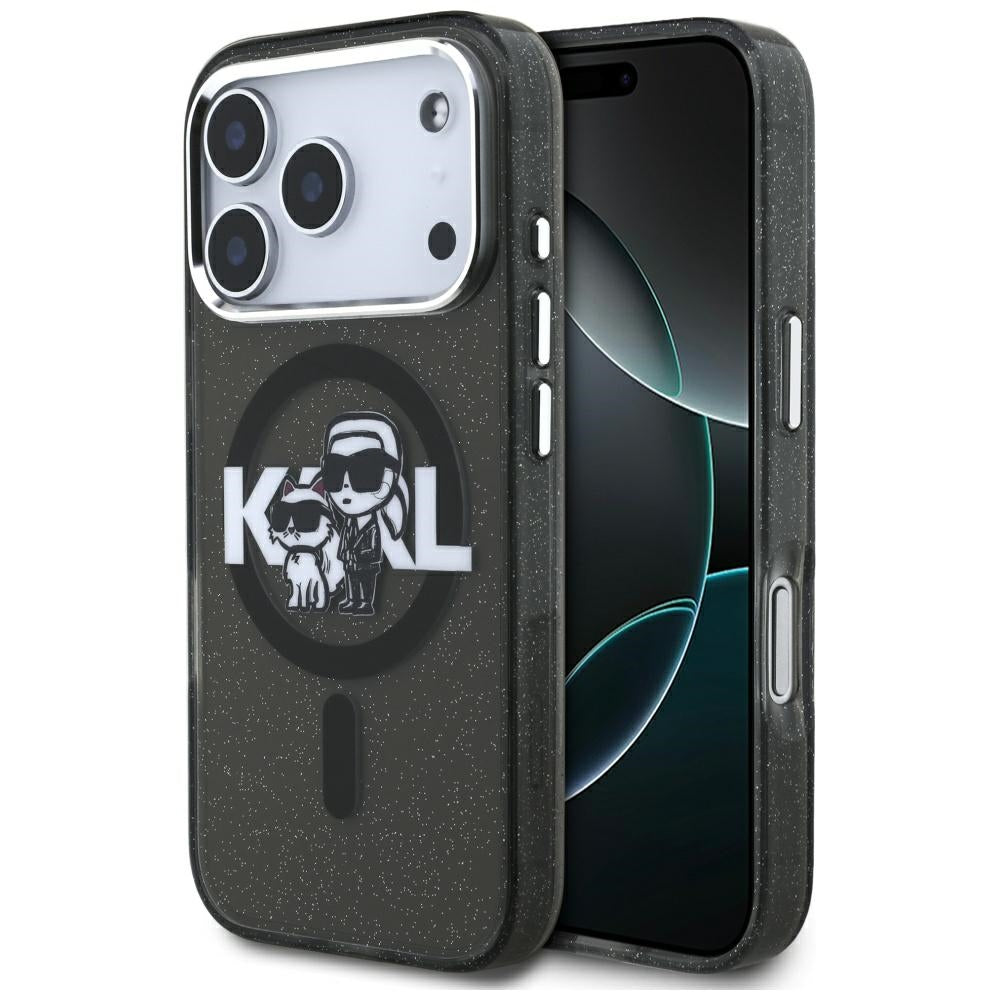 Karl Lagerfeld - IML Glitter Karl & Choupette Sketch Logo MagSafe (KLHMP17LHGKCGKBK) - iPhone 17 Pro - Black